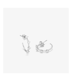 Сребристи обеци халки с кристали снимка