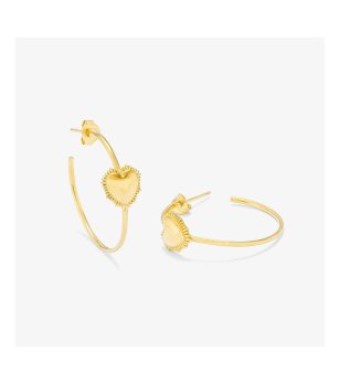 Златисти обеци халка със сърце снимка