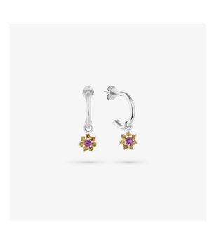 Сребристи дамски обeци с висулка цвете с камъчета снимка