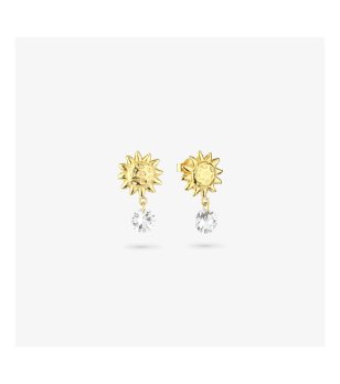 Златисти обеци слънце с висулка с камъчета снимка