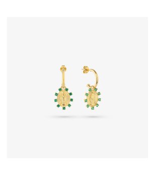 Обеци в златисто със зелени камъни снимка