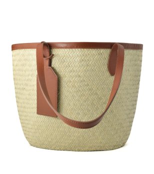 Плетена дамска чанта в бежово и кафяво снимка