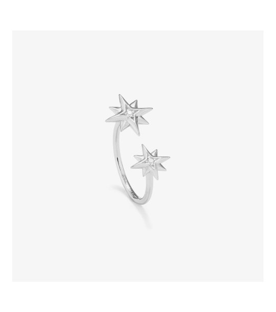 Регулируем пръстен в сребристо със звезди снимка