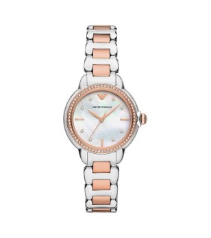 Дамски аналогов часовник с розовозлатисто и сребристо с кристали снимка