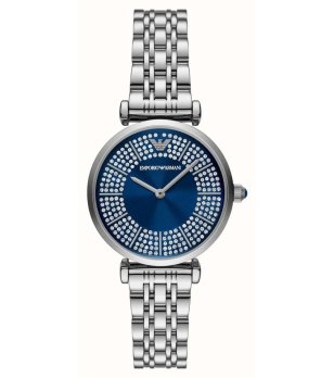 Дамски кварцов часовник в сребристо и синьо с кристали снимка