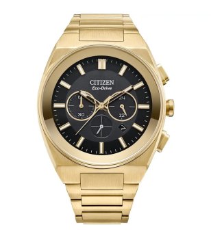 Аналогов мъжки часовник в златисто с черен циферблат снимка