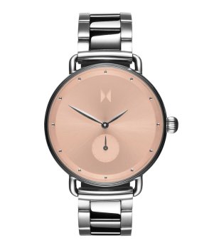 Кварцов аналогов часовник в сребристо с розов циферблат снимка