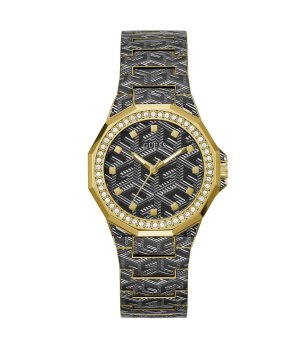 Дамски часовник в черно и златисто  с кристали снимка
