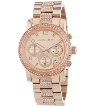 Дамски розовозлатист часовник с кристали снимка