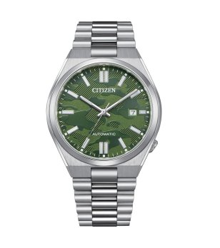 Автоматичен мъжки часовник в сребристо и зелено снимка