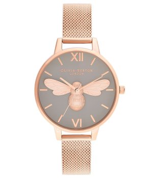 Дамски розовозлатист часовник с пчела снимка