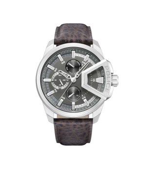 Аналогов часовник в сребристо с кафява кожена каишка снимка