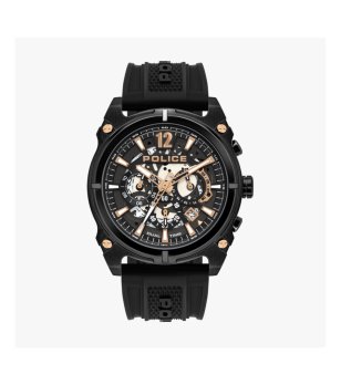 Мъжки аналогов часовник в черно с ефектен циферблат снимка