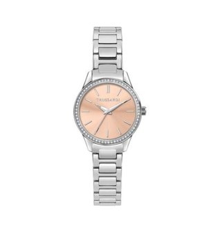 Аналогов сребрист дамски часовник със златист циферблат снимка