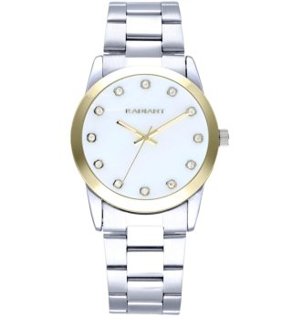 Дамски сребрист часовник със златист кант и кристали снимка