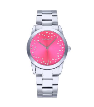 Дамски сребрист кварцов часовник с розов циферблат снимка