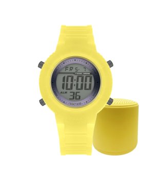 Дигитален часовник с тонколонка в жълто  снимка