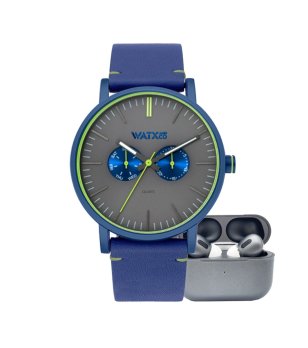 Аналогов син кварцов часовник със слушалки снимка