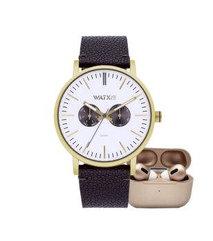 Кварцов мъжки часовник със слушалки в златисто снимка