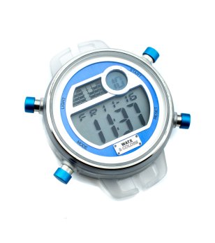 Дигитален корпус на часовник в синьо и бяло снимка