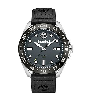 Мъжки часовник в черно с кожена каишка снимка