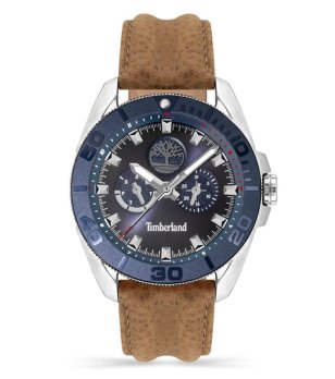 Мъжки аналогов часовник  в синьо и сребристо с кафява кожена каишка снимка