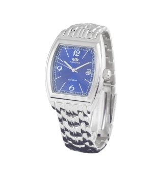 Мъжки часовник  в сребристо и синьо с правоъгълен циферблат снимка