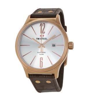 Мъжки кварцов часовник в розовозлатисто с кафява кожена каишка снимка