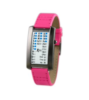 Бинарен часовник в цвят графит с розова кожена каишка снимка
