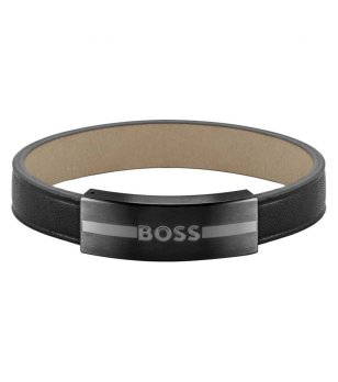 Мъжка черна гривна с метална плоча с лого снимка