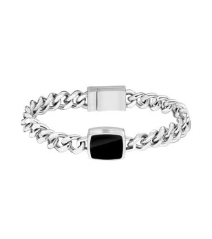 Мъжка сребриста гривна с черен детайл снимка