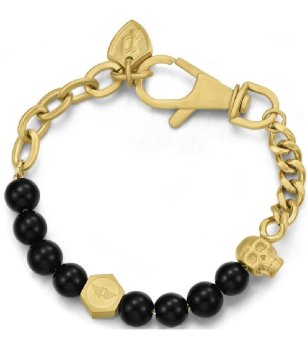 Мъжка гривна в златисто и черно с череп снимка