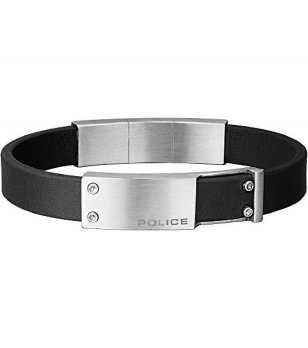 Мъжка кожена гривна с плочка снимка