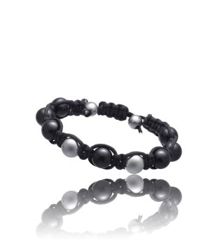 Дамска гривна с мъниста в черно и сребристо снимка