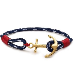 Тъмносиня унисекс гривна с котва в златисто снимка