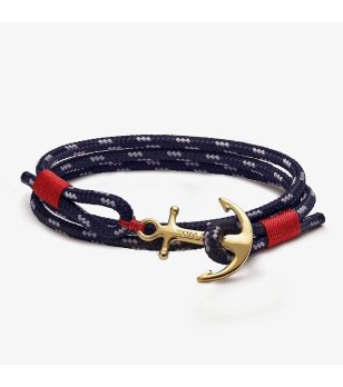 Унисекс тъмносиня гривна с котва в златисто снимка