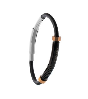 Мъжка гривна от черна кожа с метален акцент снимка