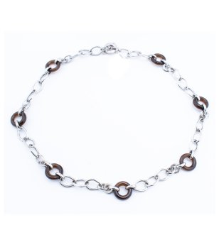 Дамско сребристо колие с кафяви кръгове снимка