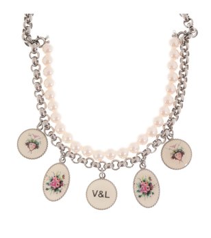 Дамско колие с верижка, перли и висулки снимка