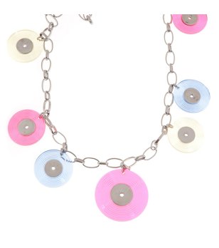Сребристо колие с кръгли цветни дискове снимка