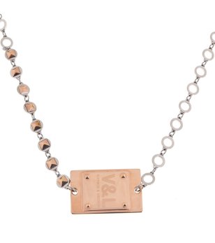 Дамско колие в златисто и сребристо с плочка снимка