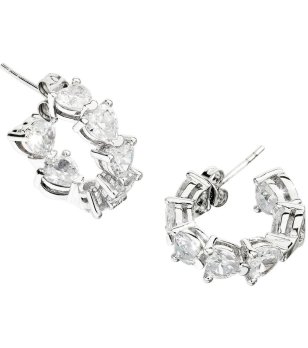 Обеци в сребристо с кристали сърца снимка