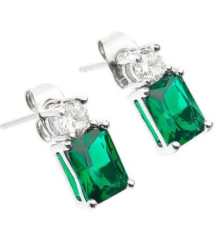Сребристи обеци с правоъгълни зелени камъни снимка