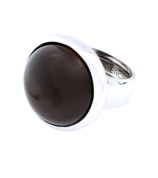 Сребърен пръстен с кръгъл камък в кафяво снимка