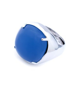 Дамски сребрист пръстен със син камък снимка