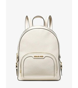 Дамска кожена раница в цвят крем  снимка