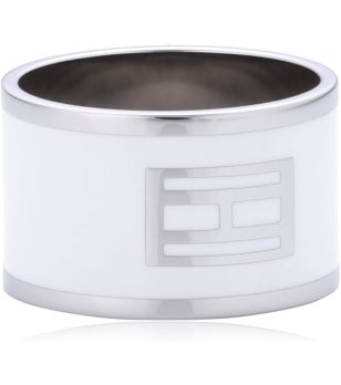 Широк пръстен в сребристо и бяло със символи снимка