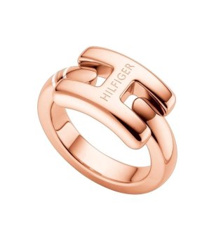 Дамски пръстен в розовозлатисто с лого снимка