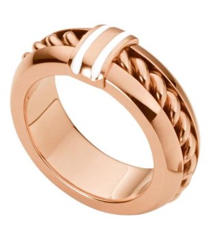 Дамски розовозлатист пръстен с усукани елементи снимка