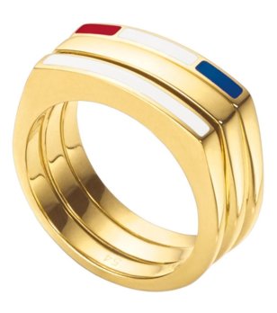 Дамски златист пръстен с линии размер 52 снимка